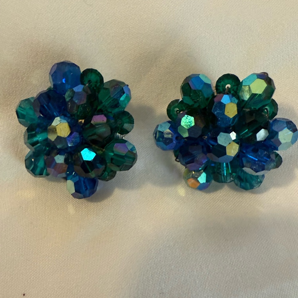Blue and Green Cluster Earrings